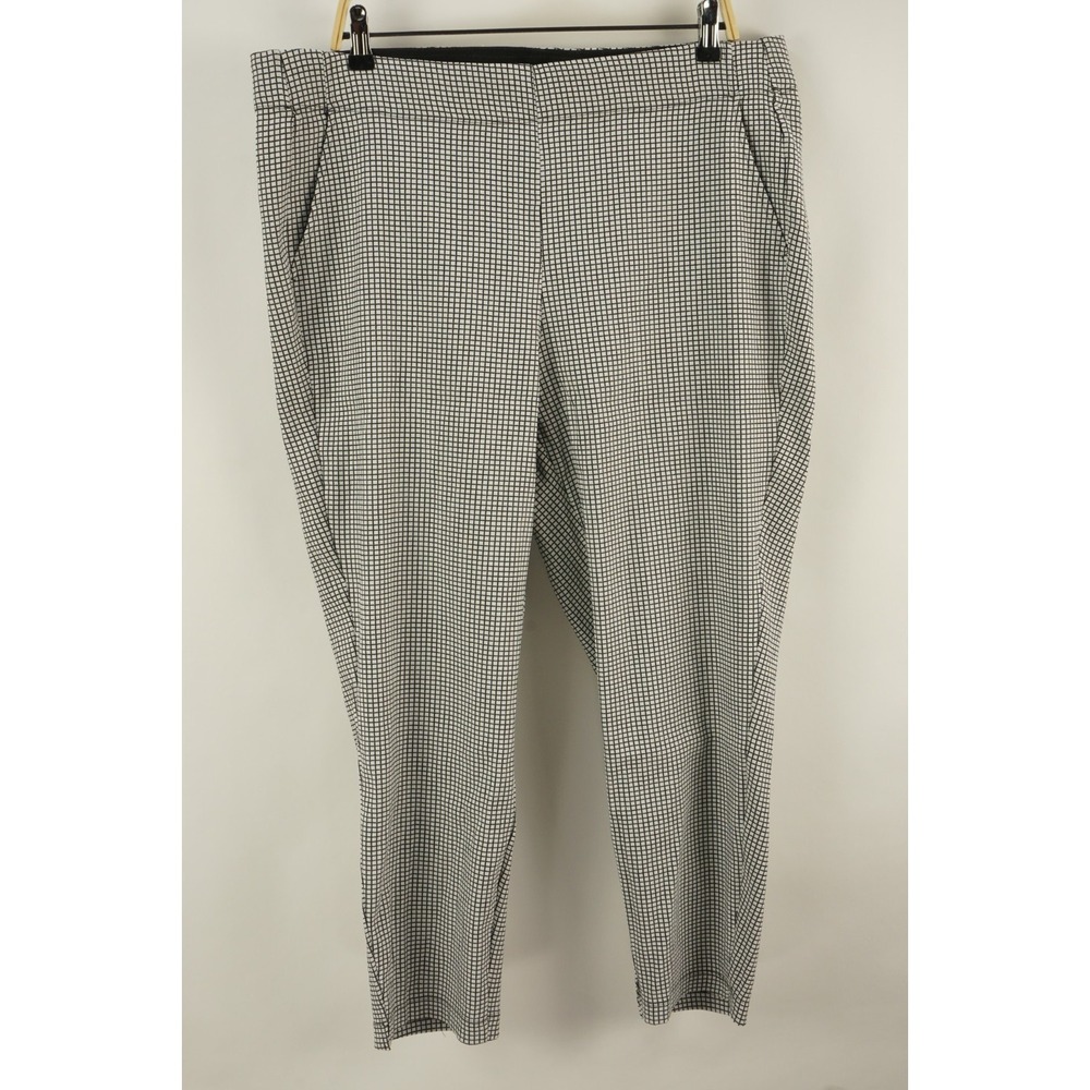 Max Studio Woven White Black Check Stretch Pull On Work‎ Pant Women's 1X Crop